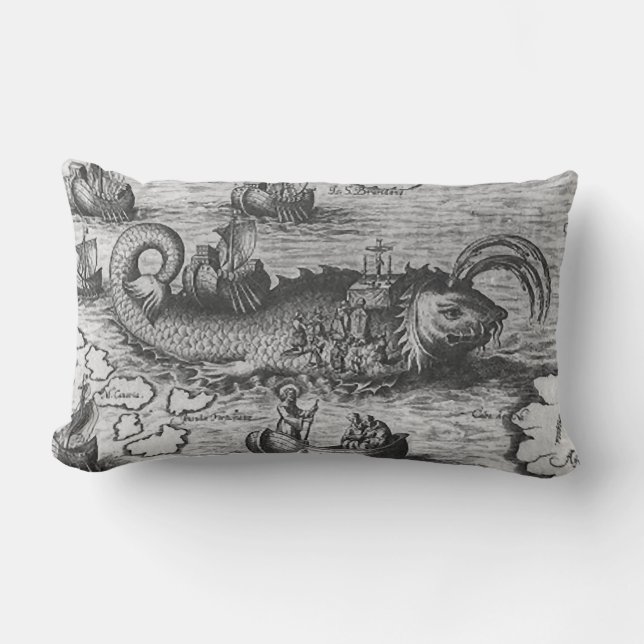 Zee Monster/Kraken Kussen Zwart/Wit (Voorkant)