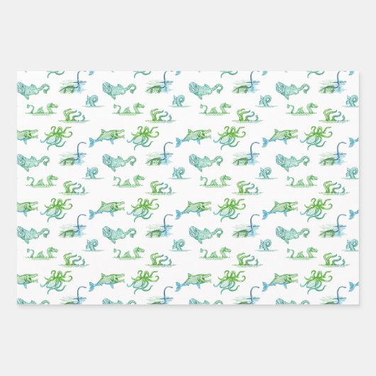 Zee monster line kunst Inpakpapier Vel (Voorkant 3)