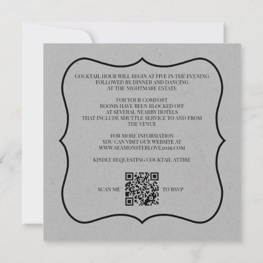 Zee Monster met QR Code Huwelijksuitnodiging Kaart (Achterkant)