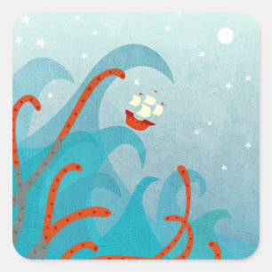 Zee Monster Sailing Boat Vierkante Sticker