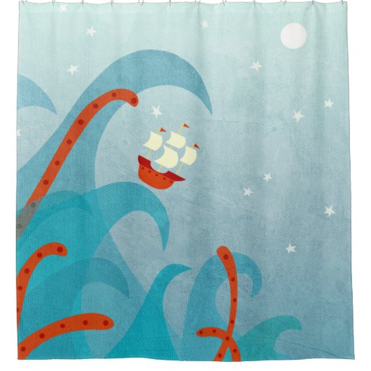 Zee Monster Sailing Douchegordijn (Voorkant)