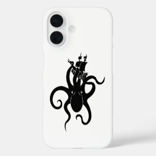 Zee Monster Zwart-wit Kraken met Schip iPhone 16 Hoesje