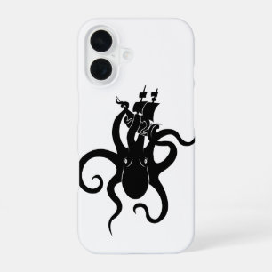 Zee Monster Zwart-Wit Kraken met Schip iPhone 16 Hoesje