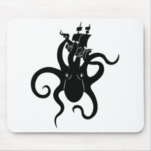 Zee Monster Zwart-wit Kraken met Schip Muismat
