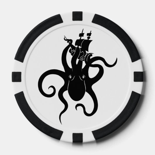 Zee Monster Zwart-wit Kraken met Schip Poker Chips (Voorkant)