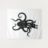 Zee Monster Zwart-wit Kraken met Schip Wandkleed (Voorkant (horizontaal))