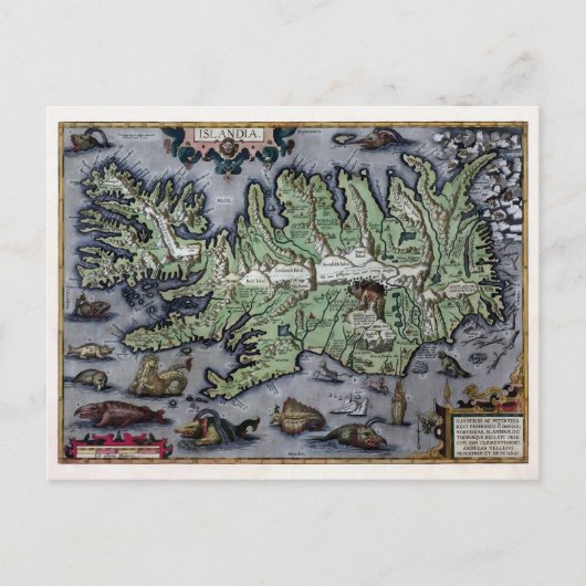 Zee Monsters van IJsland 1585 Map Briefkaart (Voorkant)