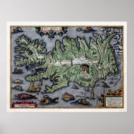 Zee Monsters van IJsland 1585 Map Poster