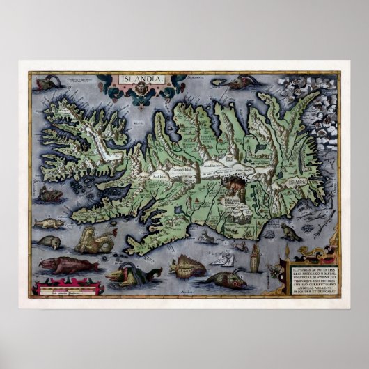 Zee Monsters van IJsland 1585 Map Poster (Voorkant)
