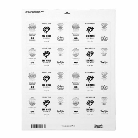Zee Moss Skin Serum Labels (Full Sheet)