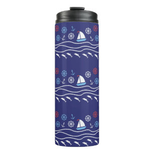 Zee naadloos patroon.  illustratie.  thermosbeker