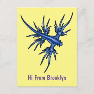 Zee naaktslak blauwe drakenillustratie briefkaart