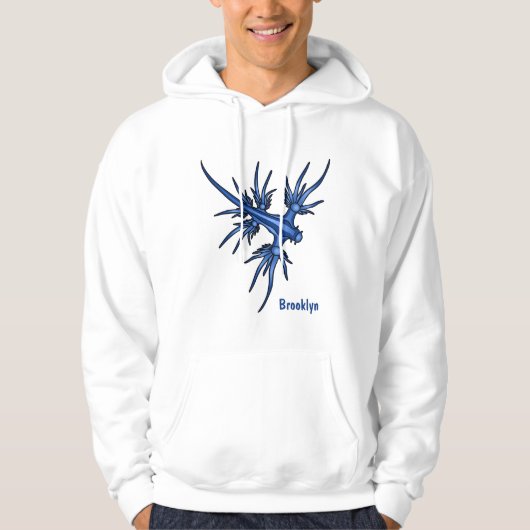 Zee naaktslak blauwe drakenillustratie hoodie (Voorkant)