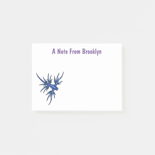 Zee naaktslak blauwe drakenillustratie post-it® notes (Voorkant)