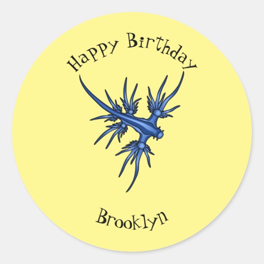 Zee naaktslak blauwe drakenillustratie ronde sticker (Voorkant)