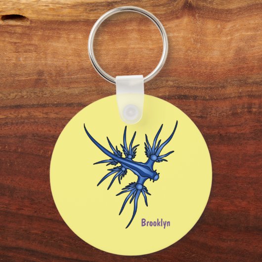 Zee naaktslak blauwe drakenillustratie sleutelhanger (Voorkant)