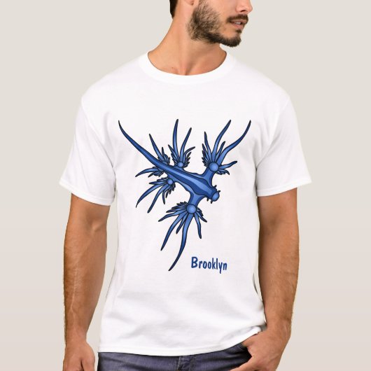 Zee naaktslak blauwe drakenillustratie t-shirt (Voorkant)