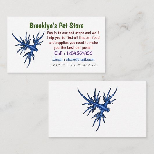 Zee naaktslak blauwe drakenillustratie visitekaartje (Voorkant / Achterkant)