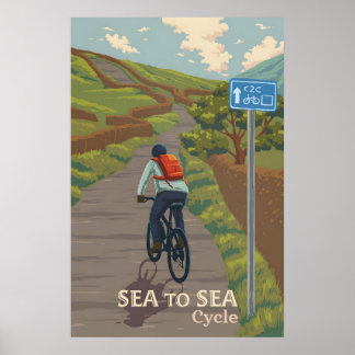 Zee naar Zee C2C Kust tot Kust Fietsonderweg Reize Poster