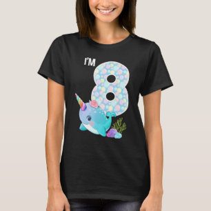 Zee Narwhal Birthday Ik ben 8 onderwaterthema T-shirt