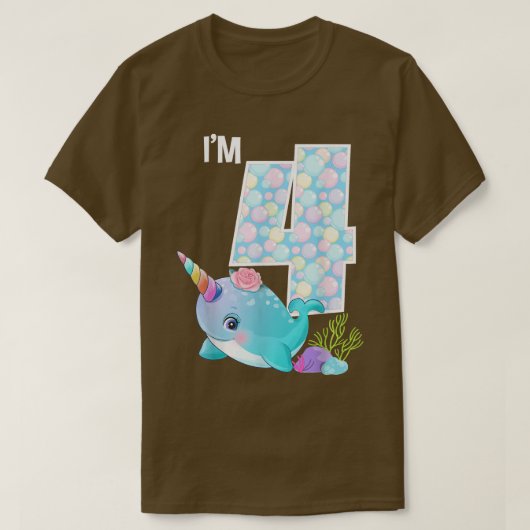 Zee Narwhal Birthday Im 4 Thema 4 T-shirt (Design voorkant)