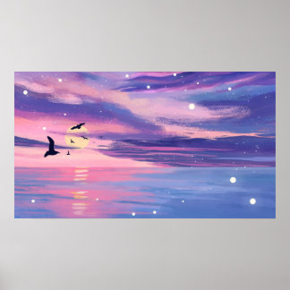 Zee Natuurlijke landschappen in de Sunset Sky Poster