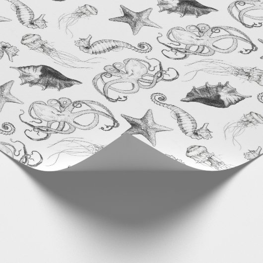 Zee Nautical Ocean Theme Creaters Black en White Cadeaupapier (Hoek)