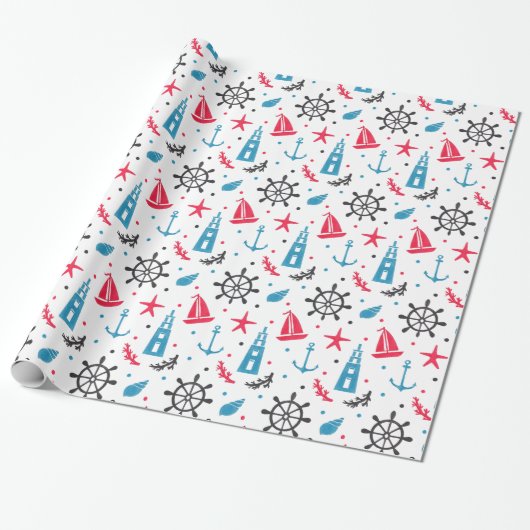 Zee Nautisch patroon Cadeaupapier (Uitgerold)