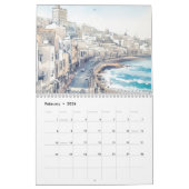Zee oceaan blauwe waterverf kalender (Feb 2026)