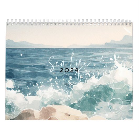 Zee oceaan blauwe waterverf kalender (Hoes)