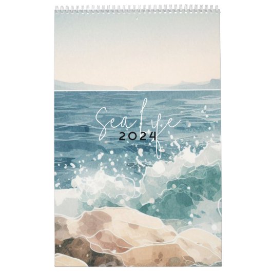 Zee oceaan blauwe waterverf kalender (Hoes)