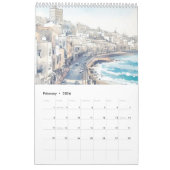 Zee oceaan blauwe waterverf kalender (Feb 2026)