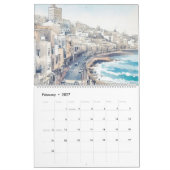 Zee oceaan blauwe waterverf kalender (Feb 2027)