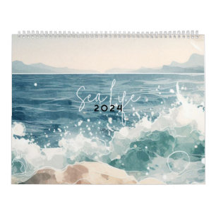 Zee oceaan blauwe waterverf kalender