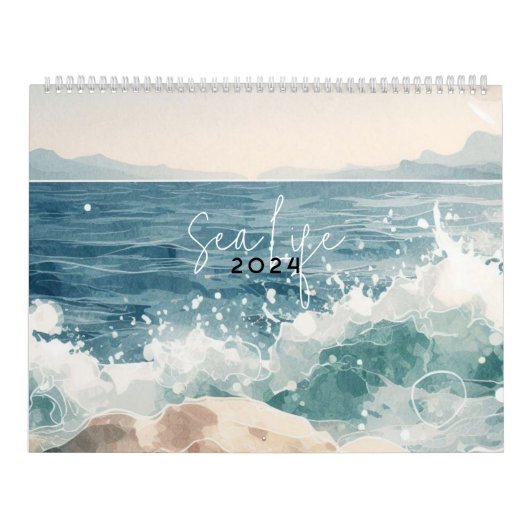 Zee oceaan blauwe waterverf kalender (Hoes)