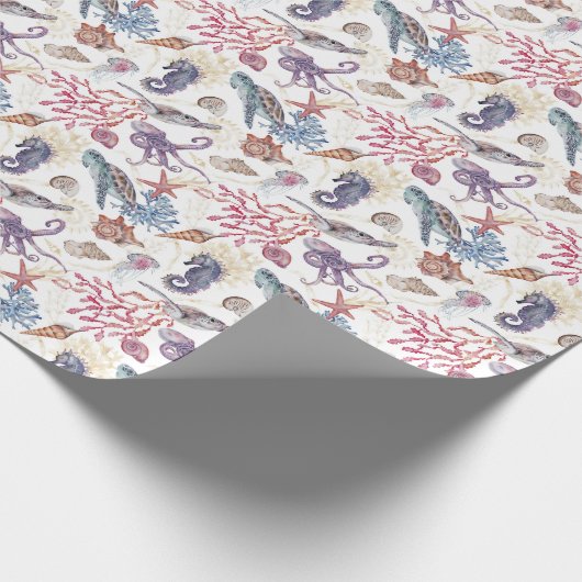 Zee oceaan koraal schepsel onderwater wereld cadeaupapier (Hoek)