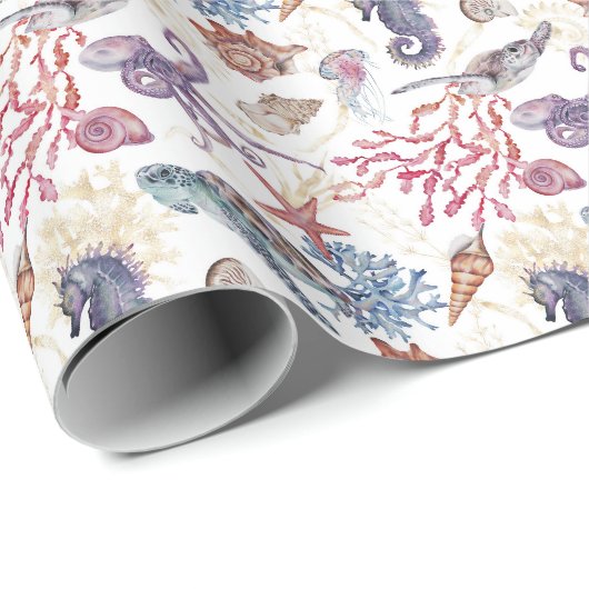 Zee oceaan koraal schepsel onderwater wereld cadeaupapier (Rol Hoek)