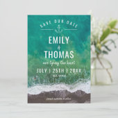 Zee Oceaankust Strand Nautilus Anker Monogram Save The Date (Staand voorkant)