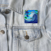 Zee Ocean big Wave Water Double-Sided sleutelhange Vierkante Button 5,1 Cm (In situ)