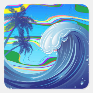 Zee Ocean big Wave Water Double-Sided sleutelhange Vierkante Sticker