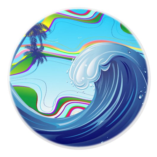 Zee Ocean big Wave Water Keramische Knop (Voorkant)