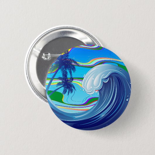 Zee Ocean big Wave Water-knop Ronde Button 5,7 Cm (Voorkant /achterkant)