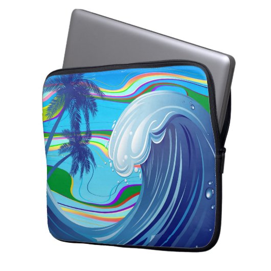 Zee Ocean big Wave Water Laptop Sleeve (Voorkant Links)