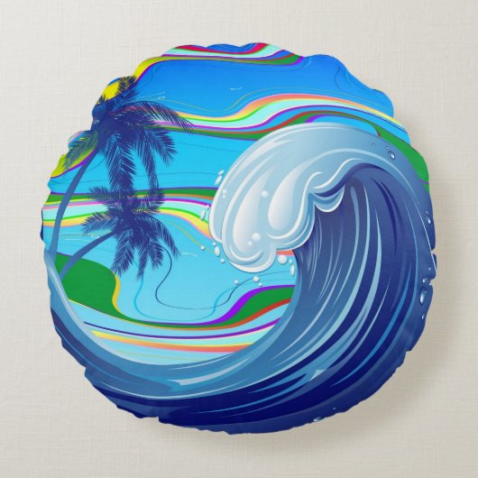 Zee Ocean big Wave Water Round Pillow Rond Kussen (Voorkant)
