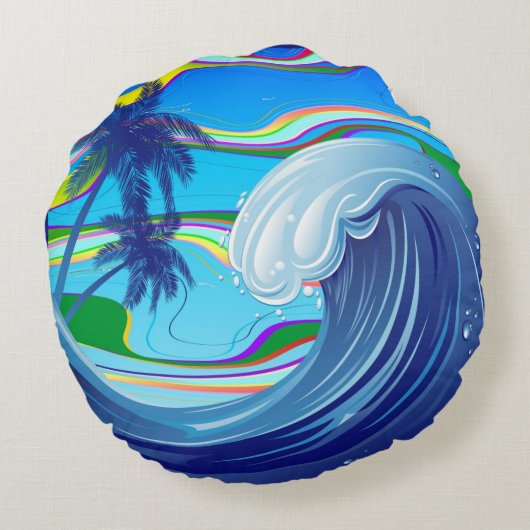 Zee Ocean big Wave Water Round Pillow Rond Kussen (Achterkant)