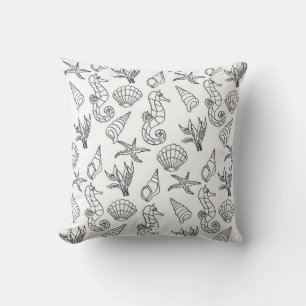 Zee Ocean Black and White Marine Life Design 244 Kussen