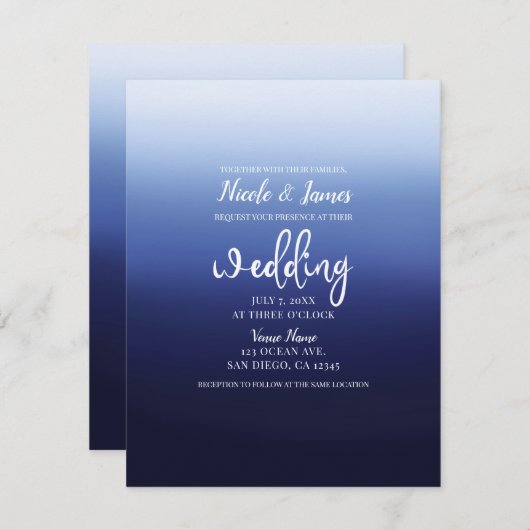 Zee Ocean Blue Modern Minimal Beach Wedding Kaart (Voorkant / Achterkant)