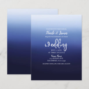 Zee Ocean Blue Modern Minimal Beach Wedding Kaart