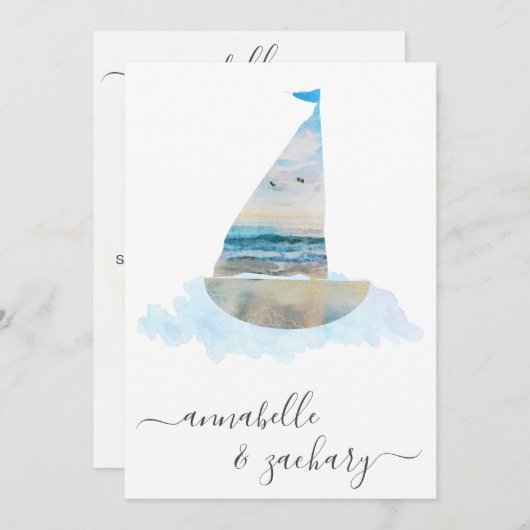 *~* Zee Ocean BOAT RSVP + QR Beach AR7 Huwelijk Kaart (Voorkant / Achterkant)