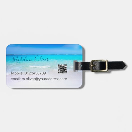 Zee Ocean Scene Blue QR Code Bagagelabel (Voorkant horizontaal)